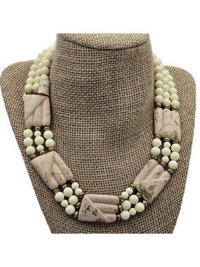 (686) Unique Beaded Hong Kong Three Strand Necklace
